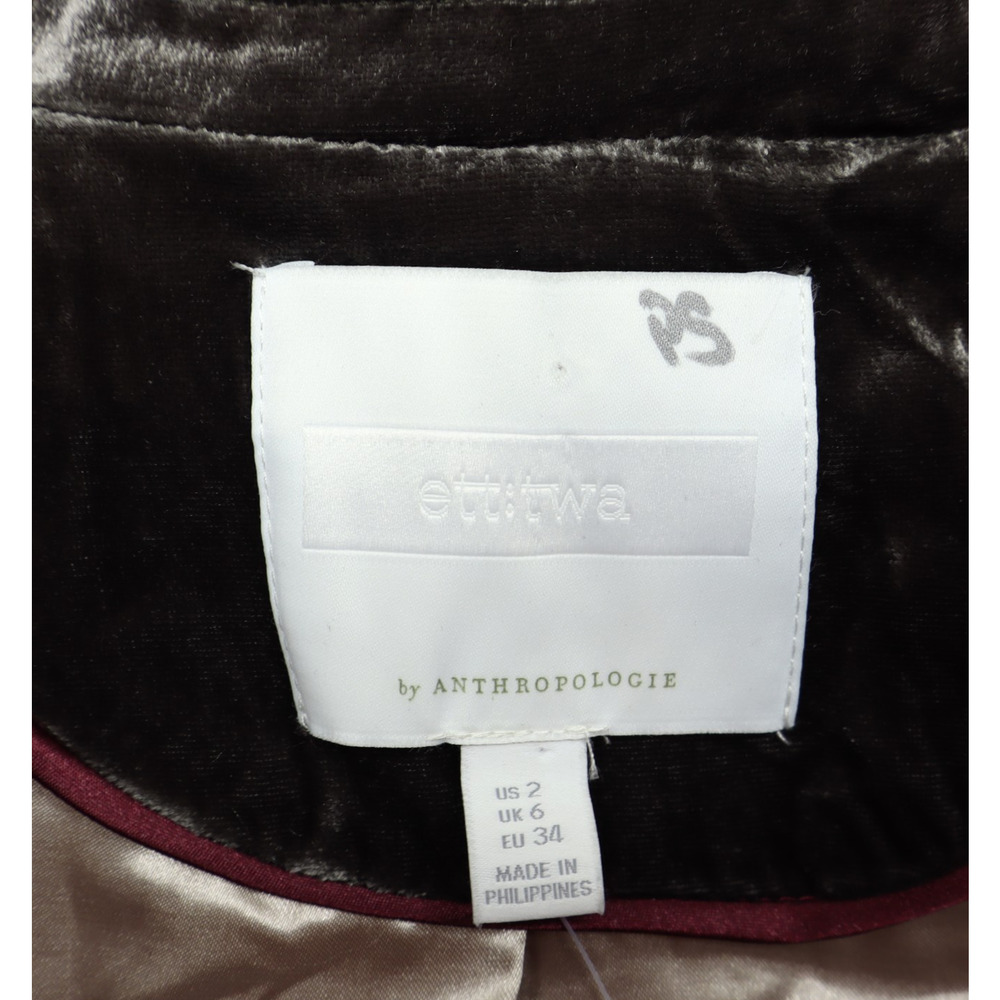 Anthropologie Ett:Twa Gallery Velvet Single Breasted Blazer Carbon Grey Sz 2 NEW - Picture 5 of 8